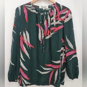 Diane Von Furstenberg Silk Blouse Size 6 Keyhole Long Sleeve in Quincy Hunter